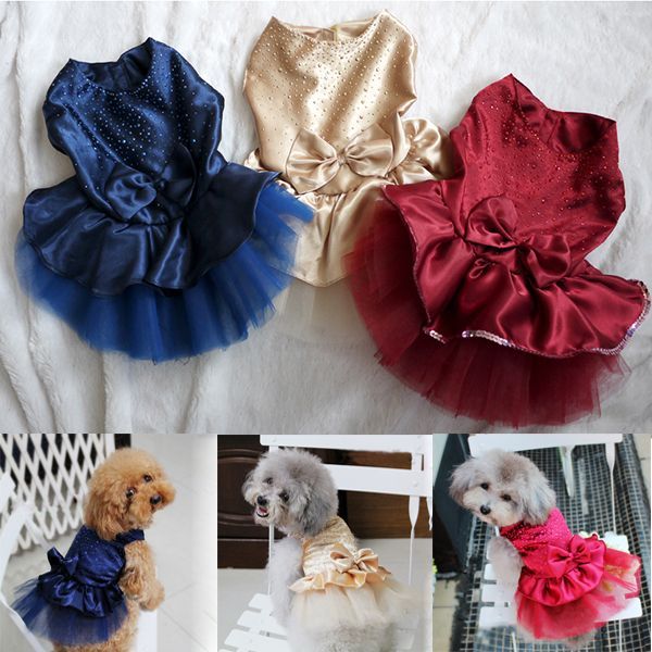 Best Dog Clothes With Crystal Bow Tutu Princess Dress Puppy Lace Mesh
