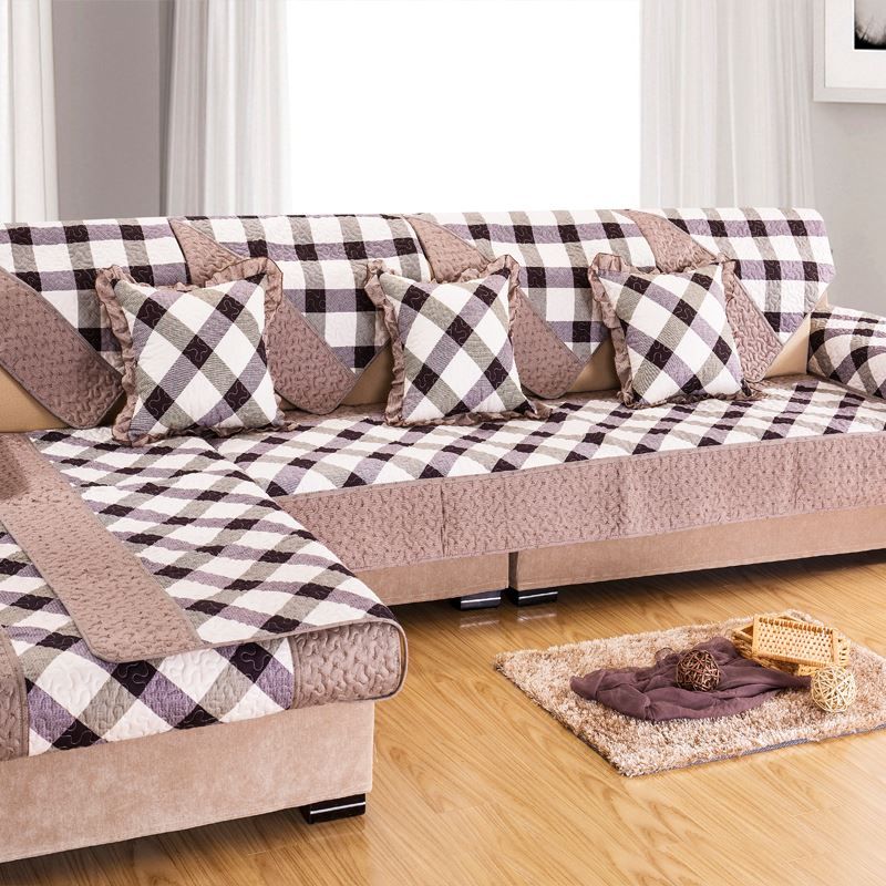 Grey Plaid Sofa Cover/Towel Couch Cover For Sectional Sofas Covers