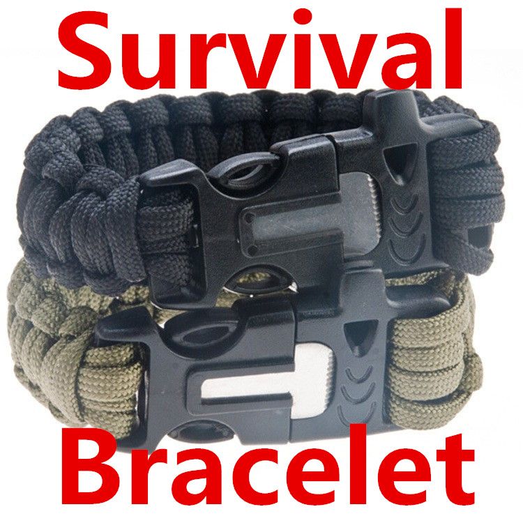 Survival Bracelets Flint Fire Starter Paracord Whistle Gear Buckle Camping Ignition Equipment