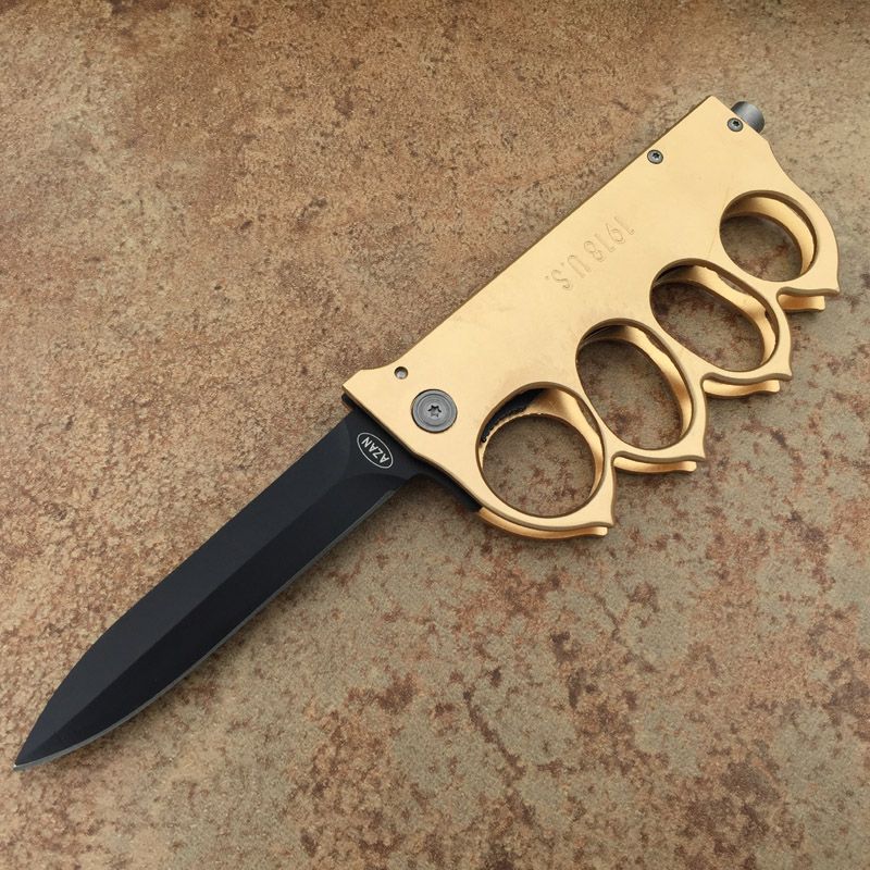 U.S.1918 Trench Knuckle Action Folding Knife Golden Survival Products