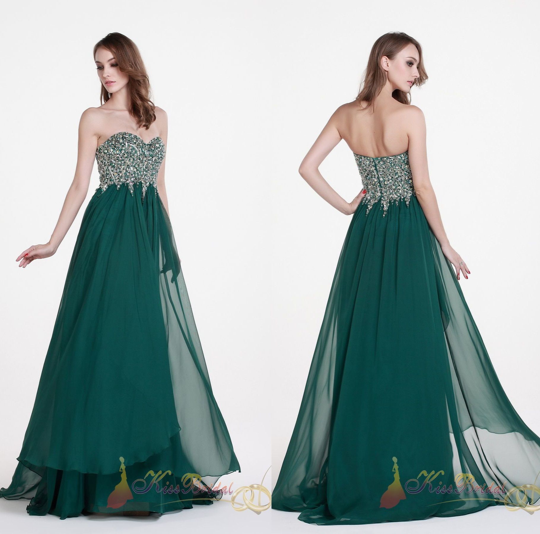 2015 Hunter Green Prom Dresses Rhinestone Beaded Sweetheart A-Line ...