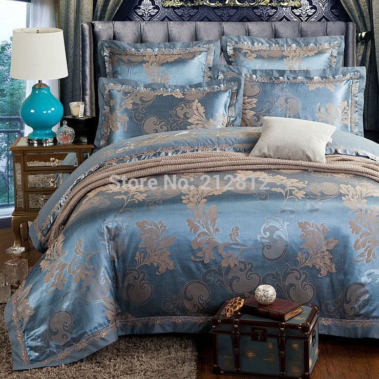 2017 2015 Home Textile Bedding Light Blue Luxury Silk Jacquard Designer'S Beddings Set Wedding