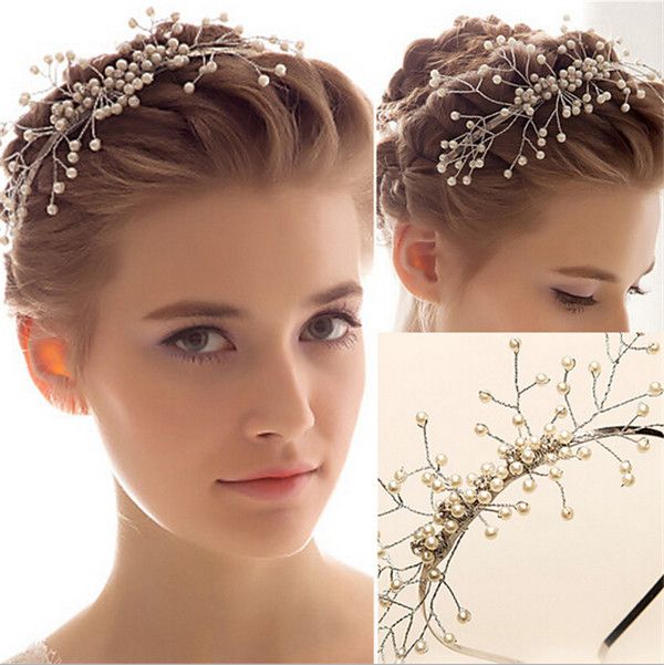 2015 Bridal Fascinators Vintage White Pearls Crystal Wedding Hair