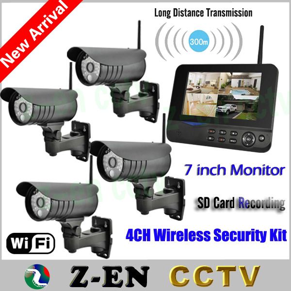 2017 New 7 Lcd Monitor Wireless Home Surveillance System Quad Sd