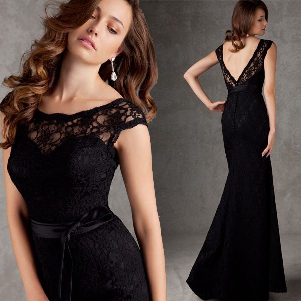 Best Selling Boat Neck V Back Long Lace Mermaid Prom Evening Dress 2015