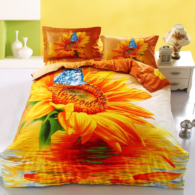 Wholesale Golden Sunflowers Bedding Sets For King Queen Size 100cotton