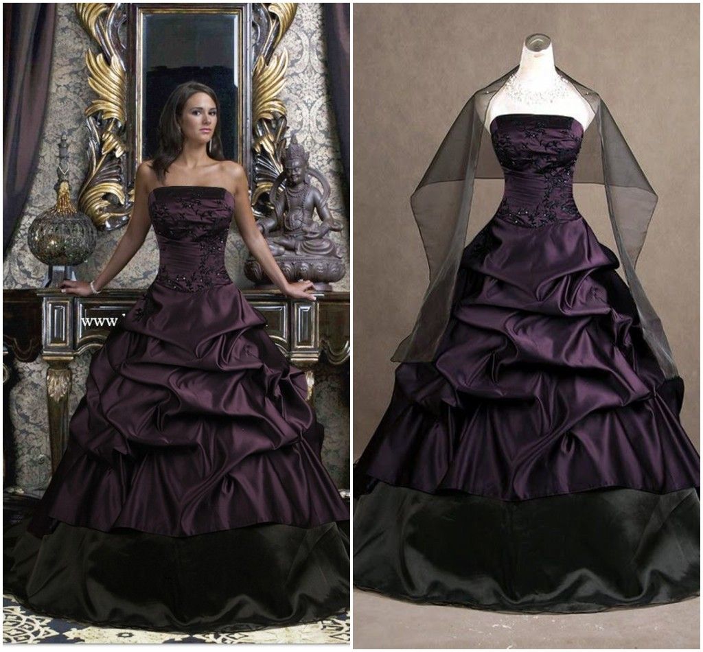 Plus Size Gothic Wedding Dresses Dark Purple Black Vintage