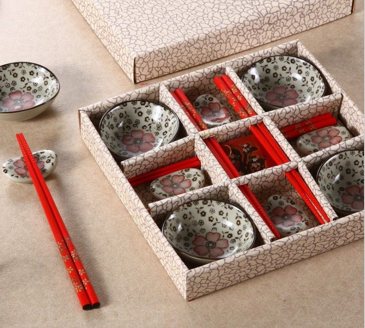 Japanese Ceramic Sushi Serving Set With Snacks Dishes Chopsticks And