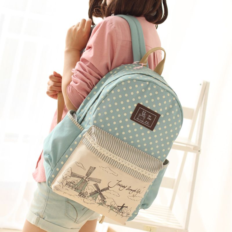 Girls Middle School Backpack Canvas Shoulder Bag Schoolbag Female