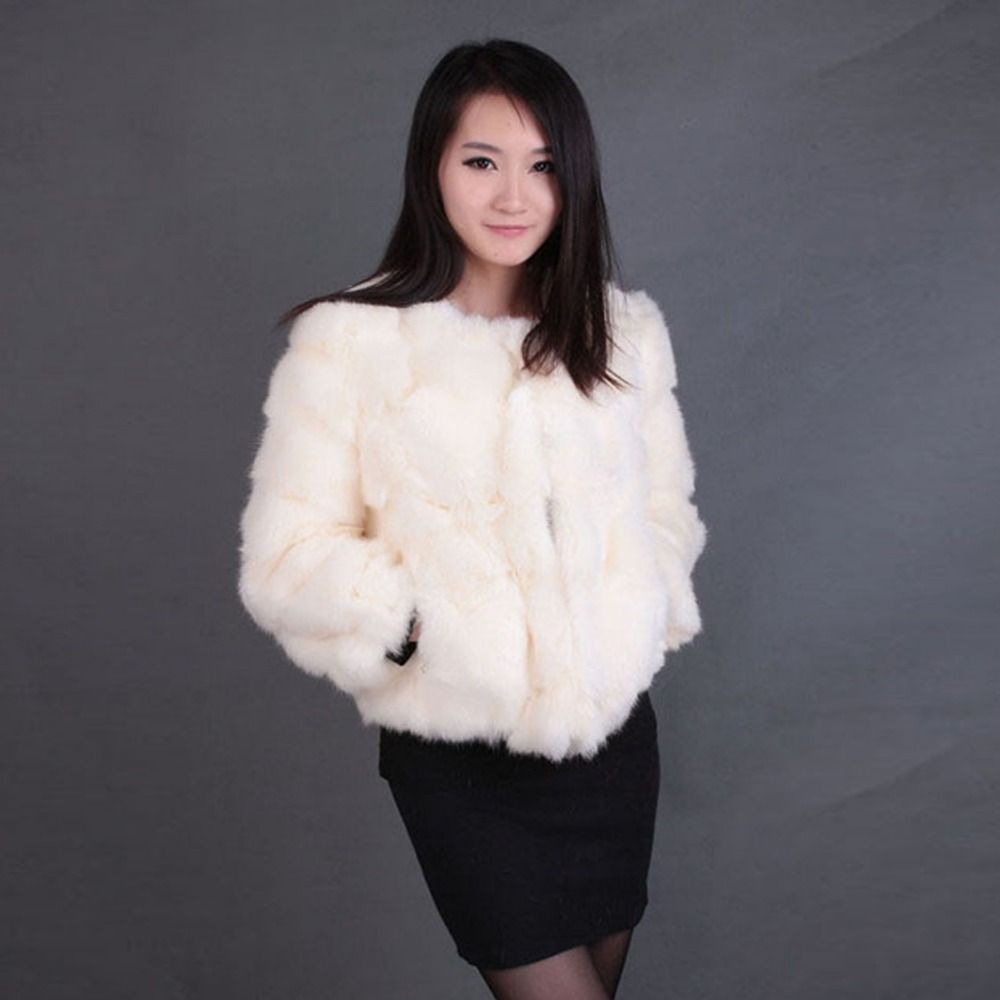 Real Rabbit Fur Coat Short Overcoat Jacket Womens' Top Winter ...