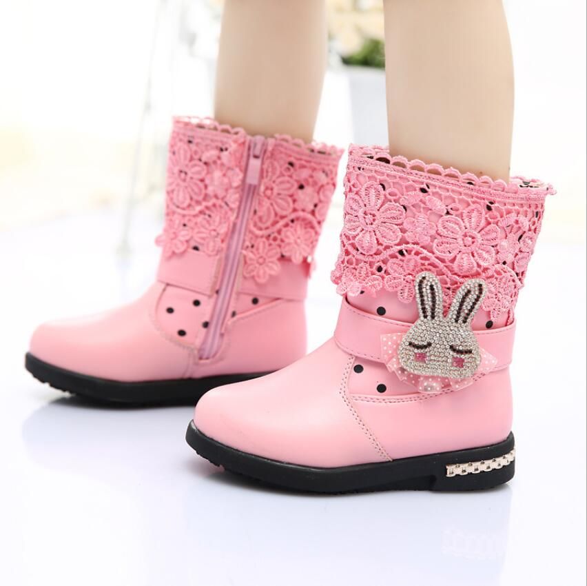2015 New Girls Boots Lace Boots For Little Girls Children Boots Pink