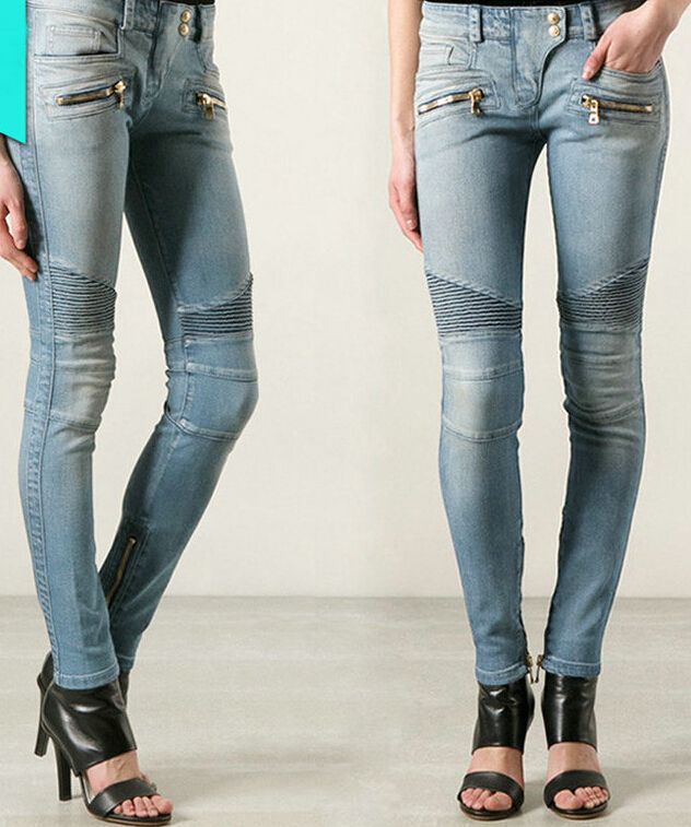 HELP & CONTACT BALMAIN PARIS Gray Striped Moto style Slim Fit Women's Jeans 42 Light gray color with fade in areas (part of style) light gray or it could be white striped denim (see photos) These are more of a straight leg see all photos Made in France.