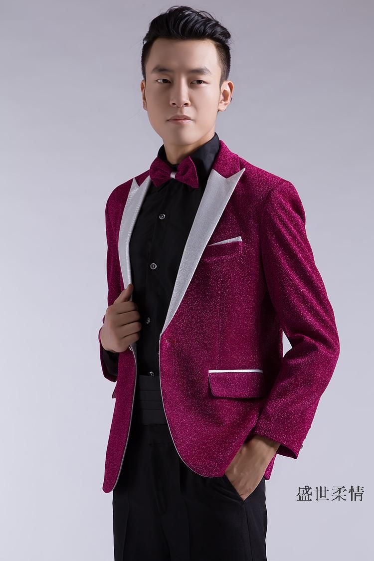 2017 Peach Pink Glitter Mens Tuxedo Suit Stage Performance From