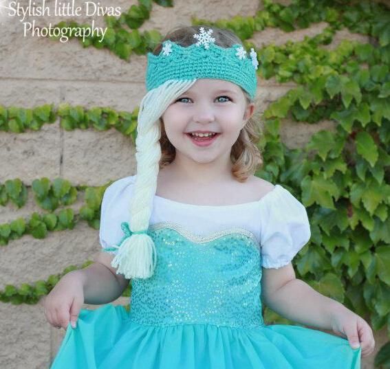 ... ! Fashion! Elsa Princess Crown / Tiara Hair Wig! Children crochet hat