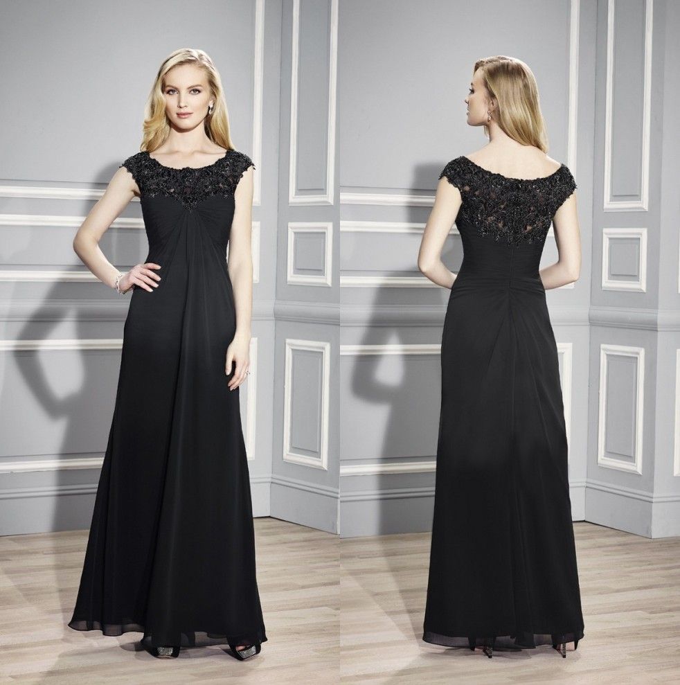 Black Empire Waist Mother of the Bride Dresses 2015 Scoop Neck Chiffon Long Mother's Evening