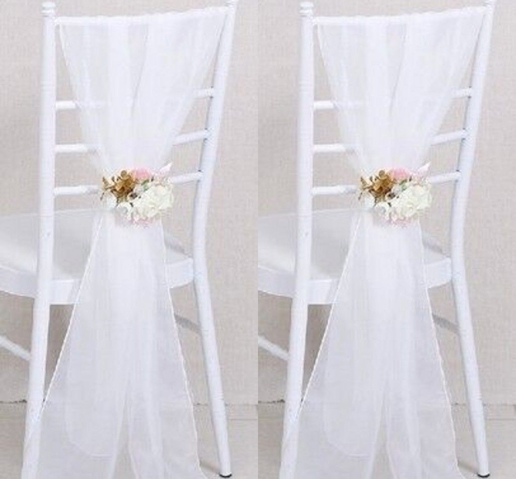 2017 2015 Cheap Sample Wedding Chair Sashes White Wedding Chair Ribbon Gauze Back Sash Back Of