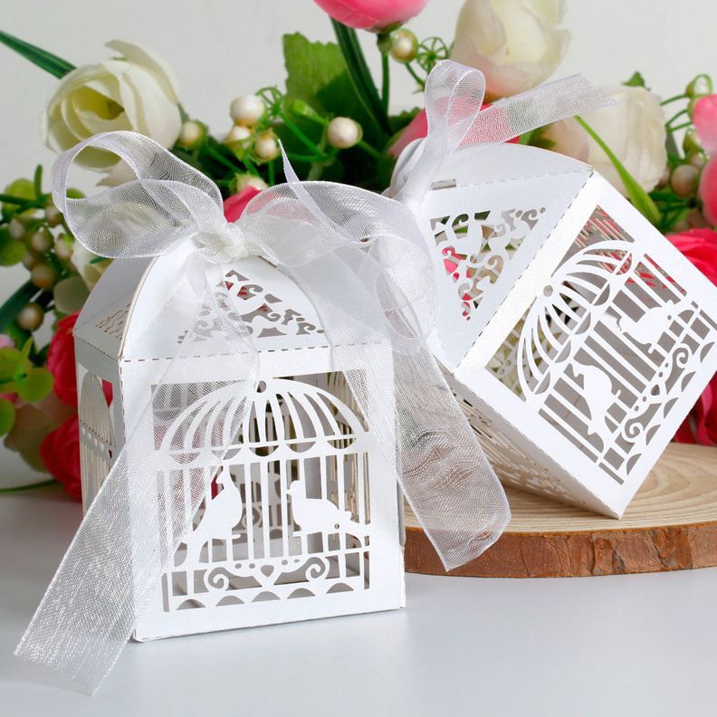 2015 Laser Cut Birdcage Wedding Favor Box In Pearlescent White Paper Box,Party Show Favor Box