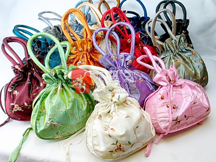 Unique Large Party Favor Gift Bags Tote Silk Embroidery Drawstring