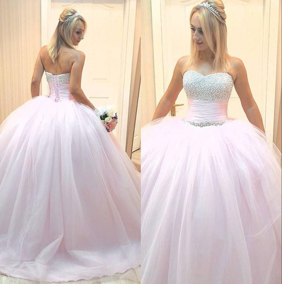 Hot Sale Charming Light Pink Wedding Dresses Sweetheart Beads Ball Gown