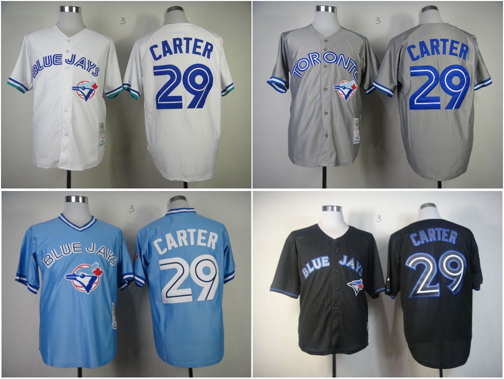 Best Toronto Blue Jays 29 Joe Carte Jersey Throwback White Gray Blue Black Home Road Cheap