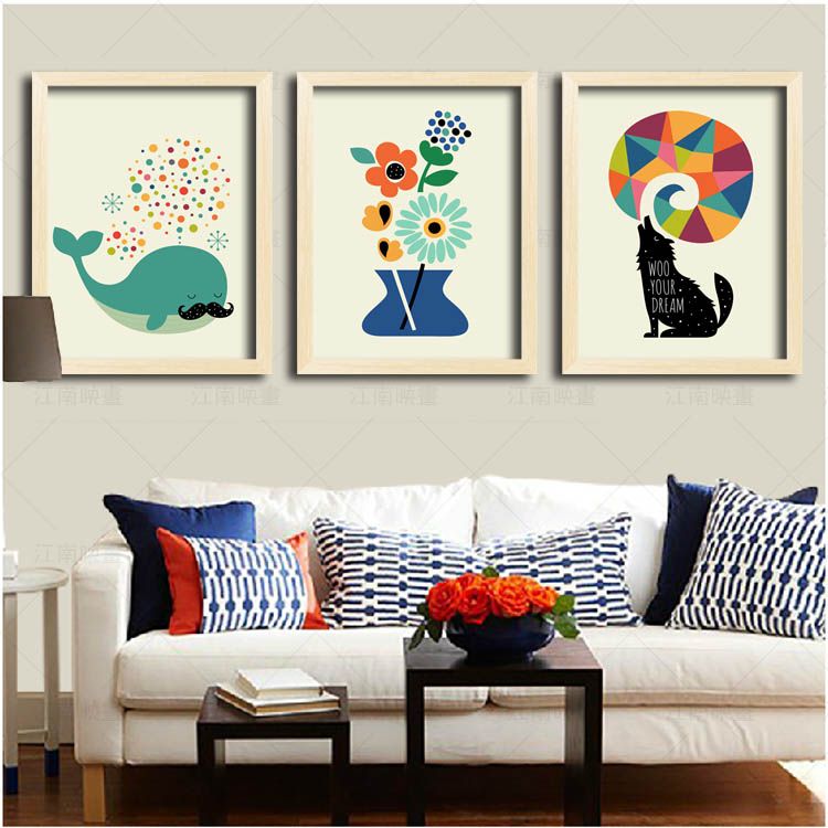 2017 Simple Hand Painted Cartoon Hanging Wall Mural Painting The Living