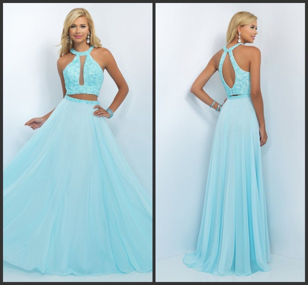 Chiffon A Line Prom Party Dresses Powder Blue Blush 11086 Long Two