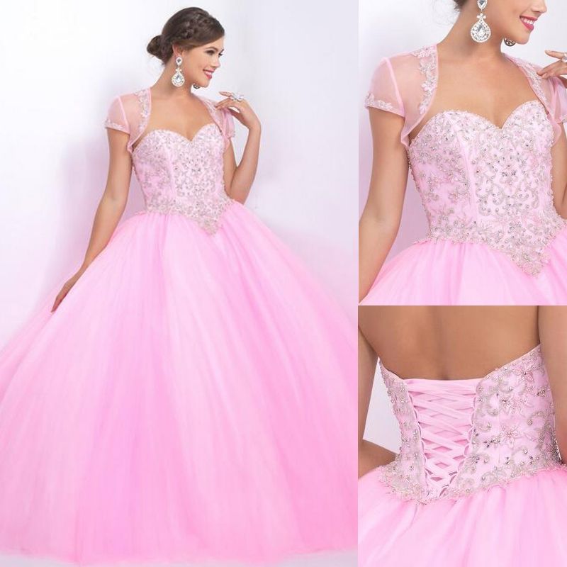Pink Princess Prom Dresses With Jacket Two Pieces Dresses Beaded