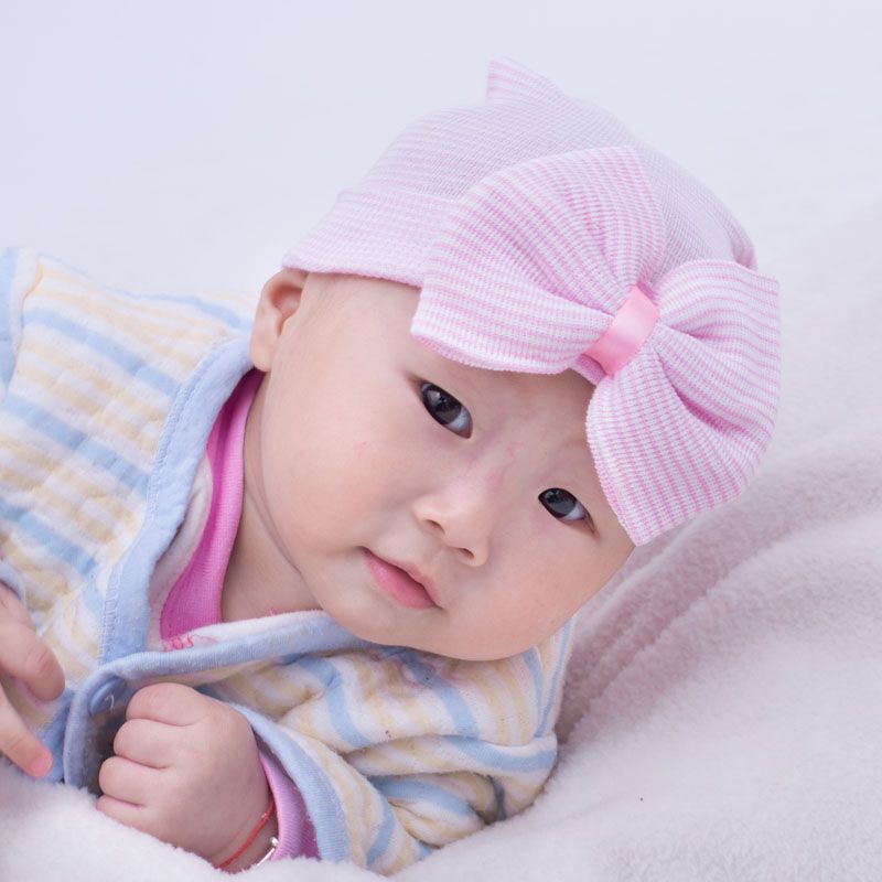 New Hot Babies Caps With Bowknot Cute Newborn Baby Hats Elasticity