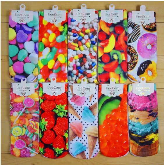 Fashion Funny Short Socks 3D Printed Harajuku Characters Odd Animal Hamburger Print Cotton Socks
