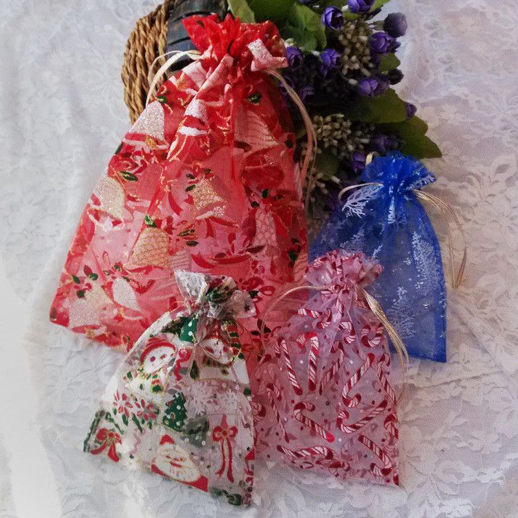 2017 Cute Christmas Gauze Candy Bag 9x12 13x18 20x30 Organza Bag Pouch