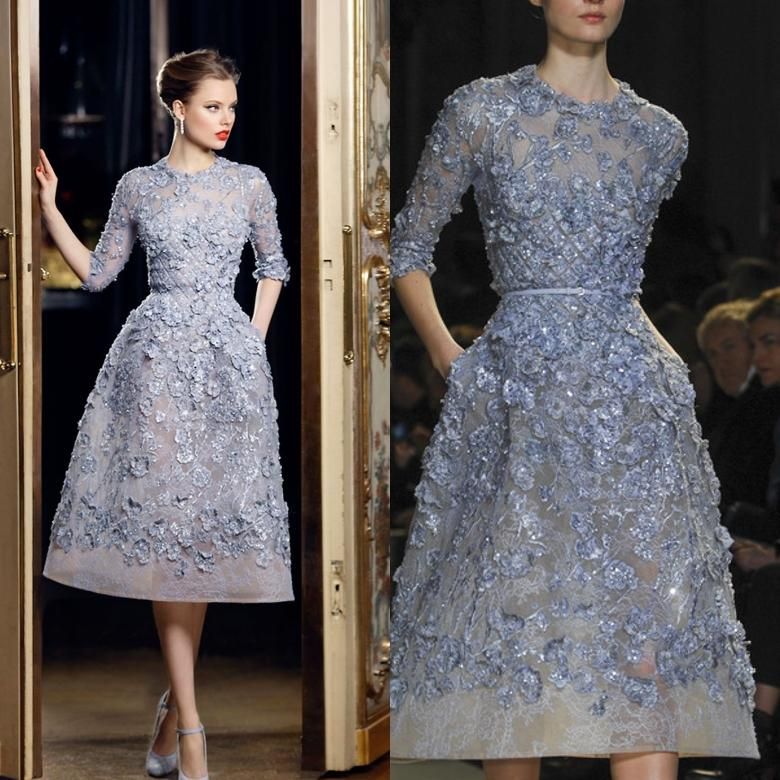 2016 Elie Saab Prom Gowns Applique A Line Tea Length Light Purple Plus