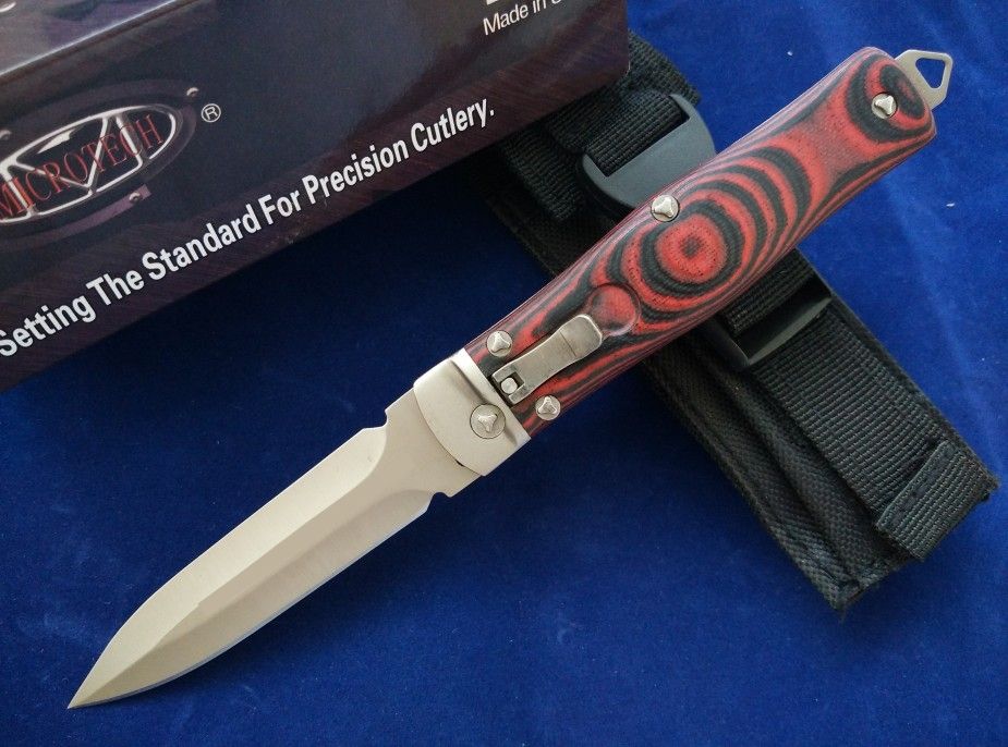Red Microtech Cobra Leverlock Knife 440c Steel 58hrc Satin Plain Spear