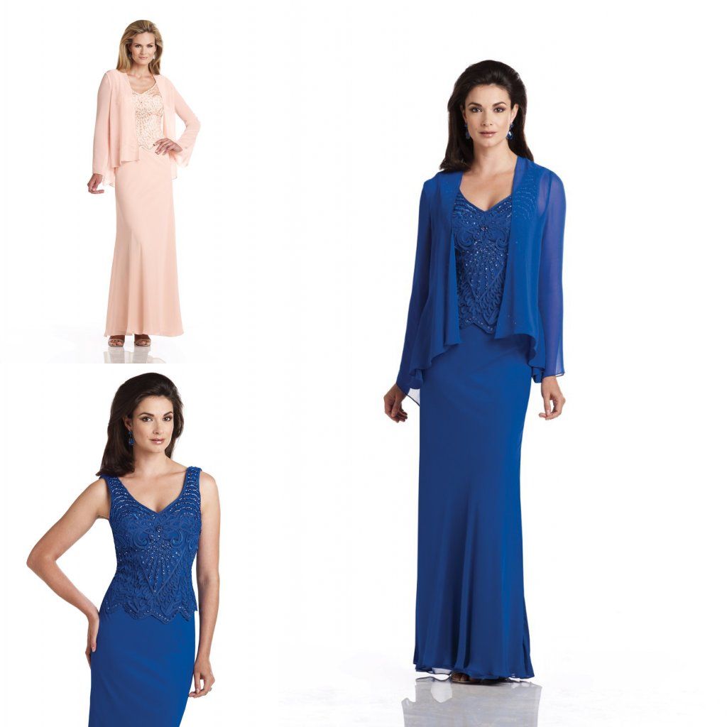 2015 New Royal Blue Mother Of The Bride Dresses With Jacket Beads Long