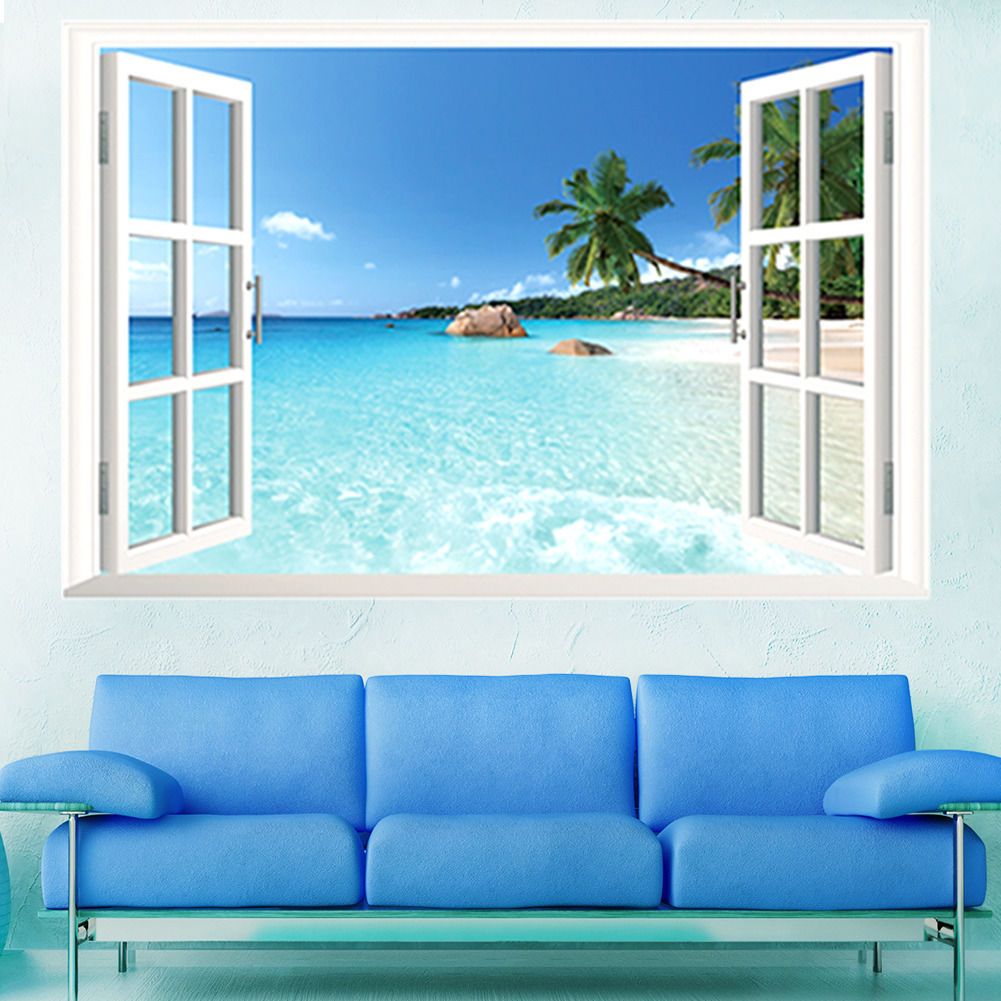 90*60cm Removable Beach Sea 3d Window View Scenery Wall Sticker 90*60cm Removable Beach Sea 3d Window View Scenery Wall Sticker
