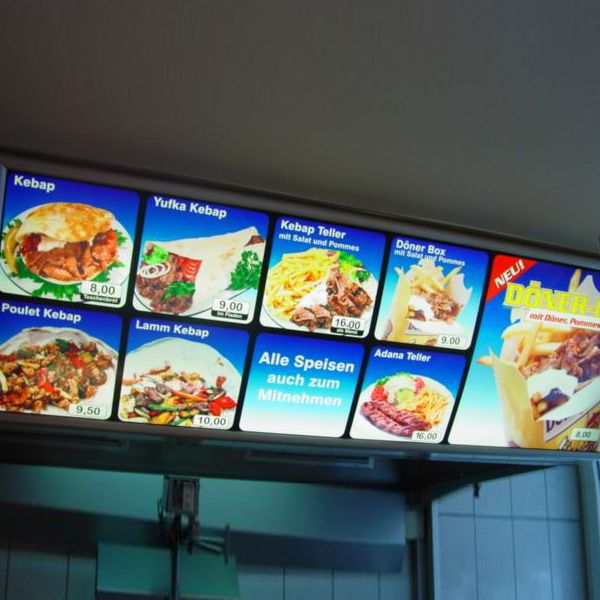 Fast Food Slim Light Box Restaurant Menu Board Display with Store Front