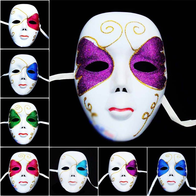 Hand Painted Halloween White Face Mask Crown Butterfly Mask Masquerade