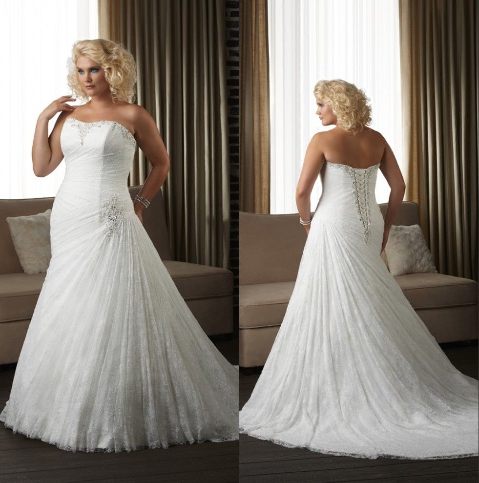 Lace Plus Size Corset Wedding Dresses Beaded Strapless