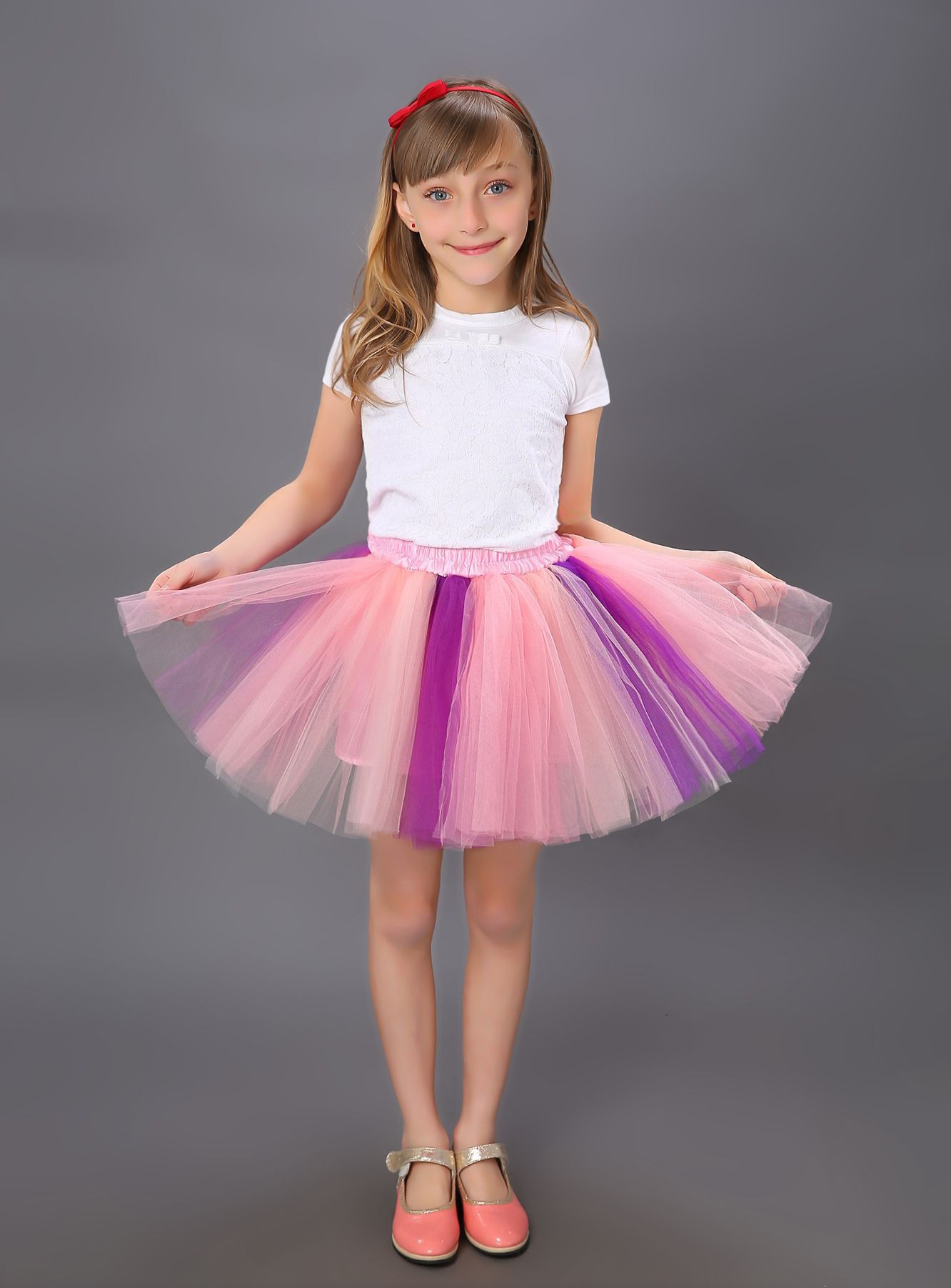 2015 New Design Girls Puff Skirts Layered Tulle Pink Princess Dress