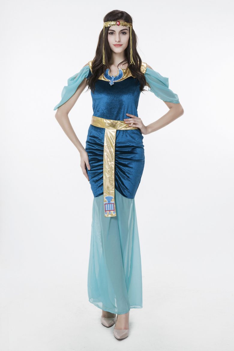 2017 New Adult Egyptian Goddess Blue Dress Sexy Cosplay Halloween