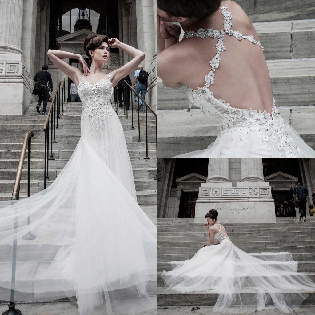 Exposed Boning Wedding Dresses With Spaghetti Straps A Line Beads