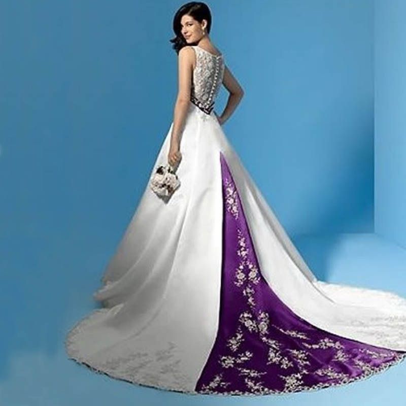 Stunning Purple And White Wedding Dresses Satin Bridal Gowns A ...