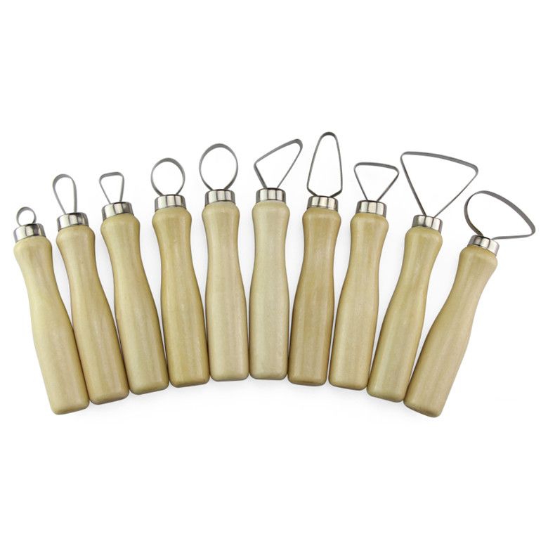 Wood Handle Pottery Clay Sculpture Loop Tool Jolley Tool Scraper with