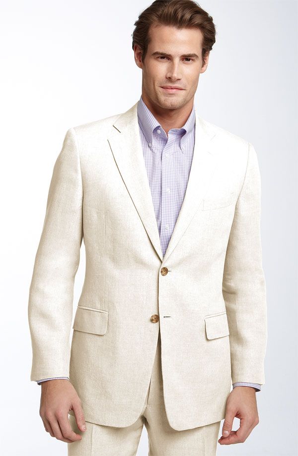 2015 Summer Ivory Linen Men Suits Notched Lapel Tuxedos Beach Wedding