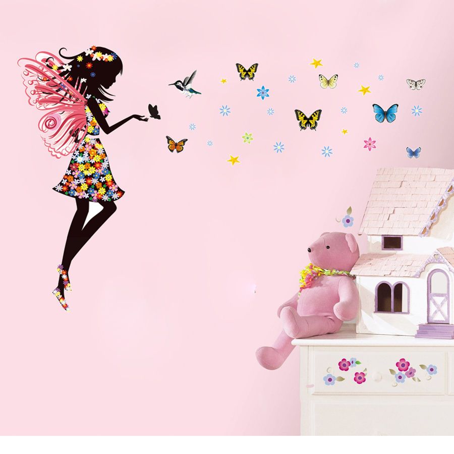 Angel fairy girl butterflies wall sticker decal diy kids nursery ...