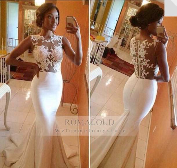2017 Sexy Haute Couture White Ivory Wedding Dresses Sheer Lace Mermaid Crew Neck Sleeveless With Satin Sweep Train Bridal Gowns Bride Dress Y Wedding 2017 Sexy Haute Couture White Ivory Wedding Dresses Sheer Lace Mermaid Crew Neck Sleeveless With Satin Sweep Train Bridal Gowns Bride Dress Y Wedding