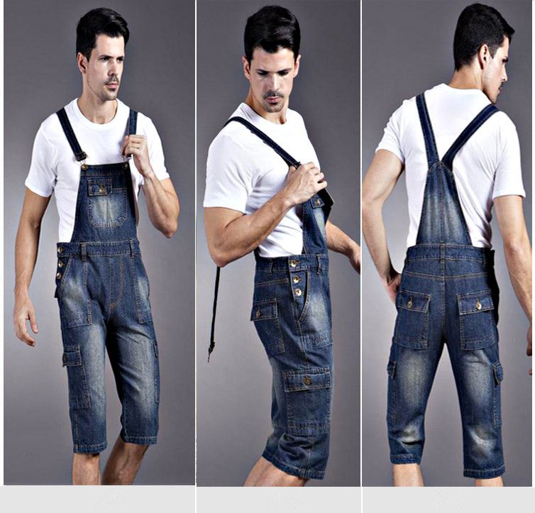 Discount Wholesale Summer Men'S Denim Overalls Rompers Plus Size Men