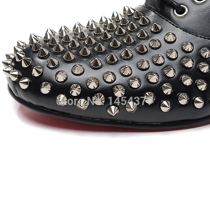 Red Bottom Men Shoes FREDDY SILVER SPIKES KID LEATHER FLAT SHOES ...