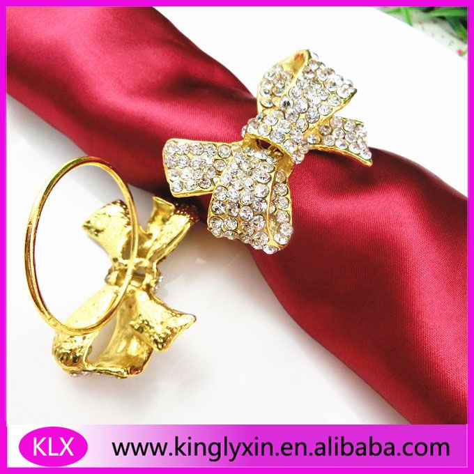 2016new ! Wholesale Gold Napkin Rings Rhinestones For Ribbon Knitted