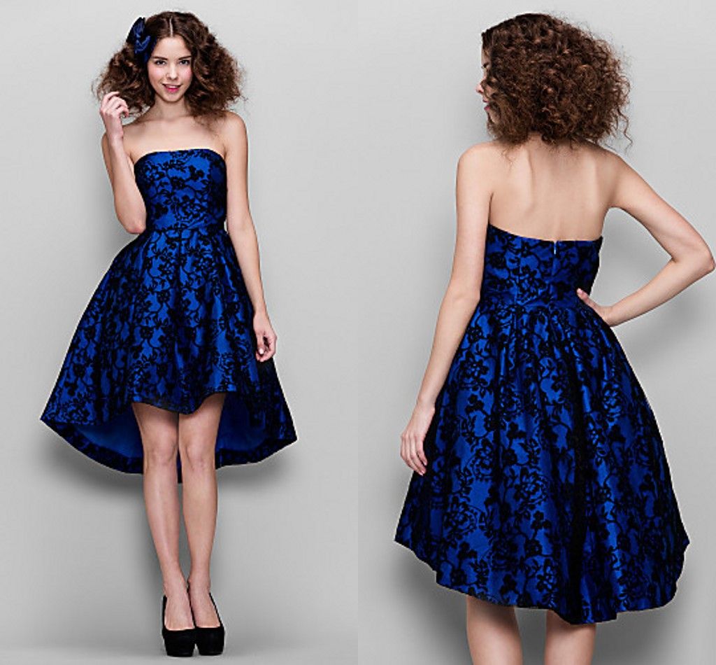 2016 Royal Blue Cocktail Gown High Low Strapless Sleeveless Open Back ...