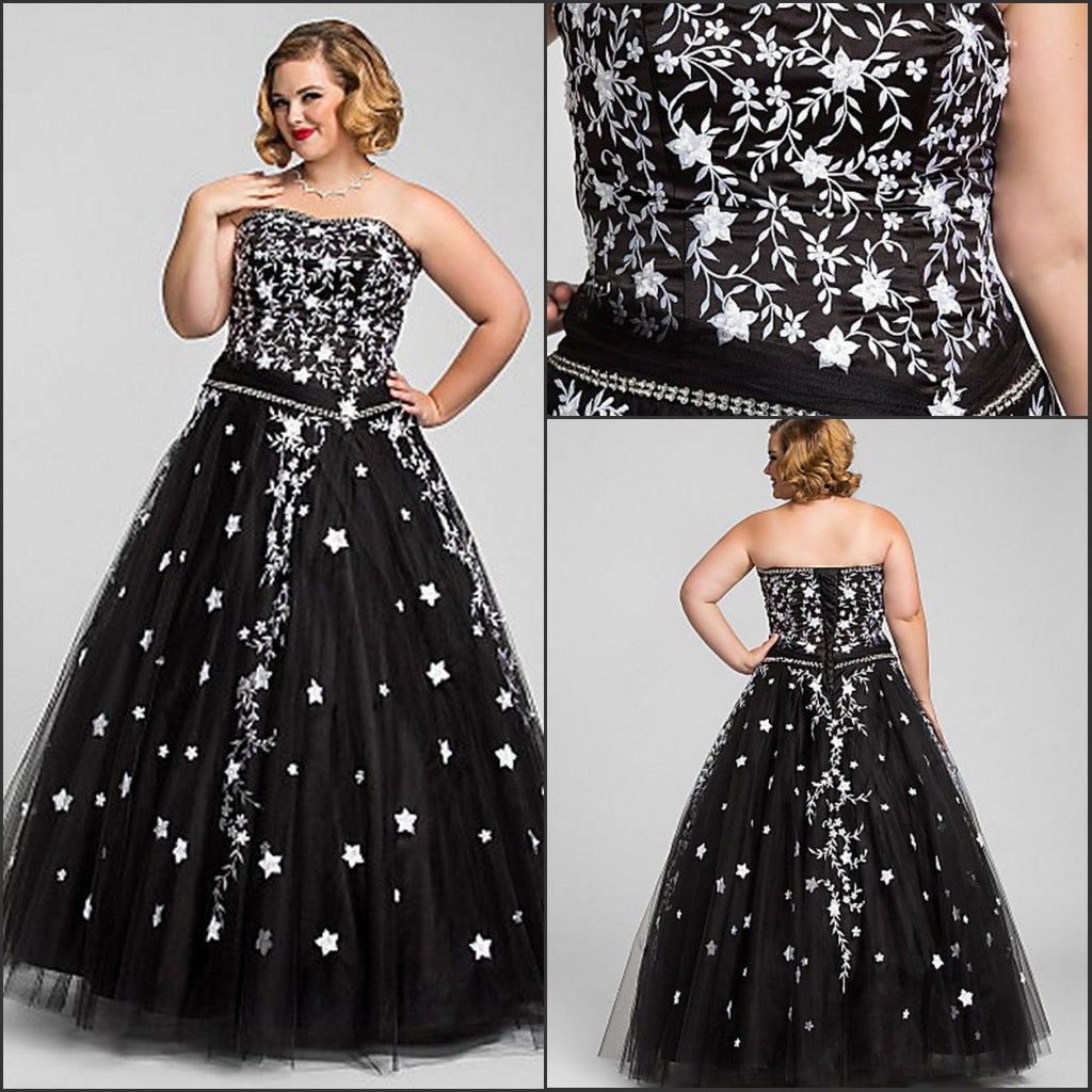 2015 Embroidered Black Ball Gown Plus Size Special Occasion ...